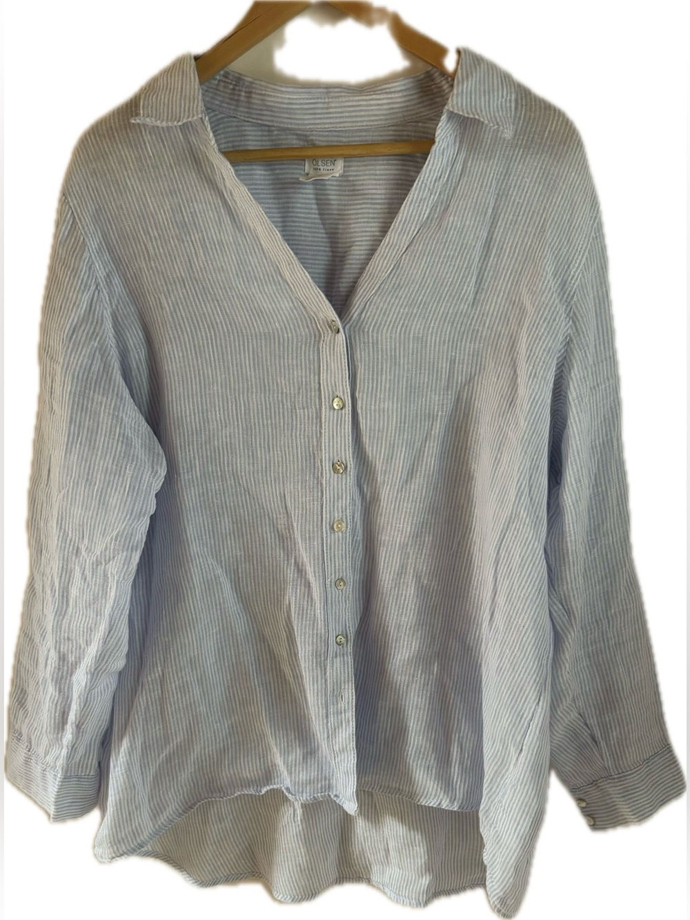 Sigrid Olsen Linen Blue & White Striped Shirt